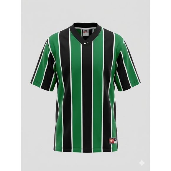 Nike Other - Vintage 90s Nike Team Jersey Mens Green Black Vertical Stripe V-Neck Soccer L